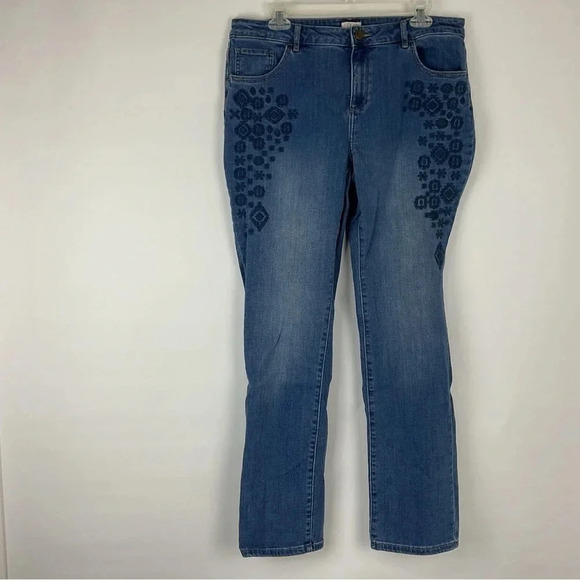 LOGO By Lori Goldstein Embroidered Slim Leg Jean Size 14 - Picture 1 of 5